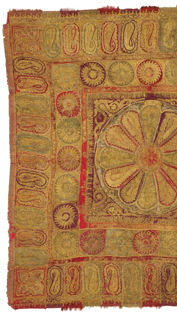 Lot 236: Antique Indian Kashmir Shawl & Metallic Embroidered Textile