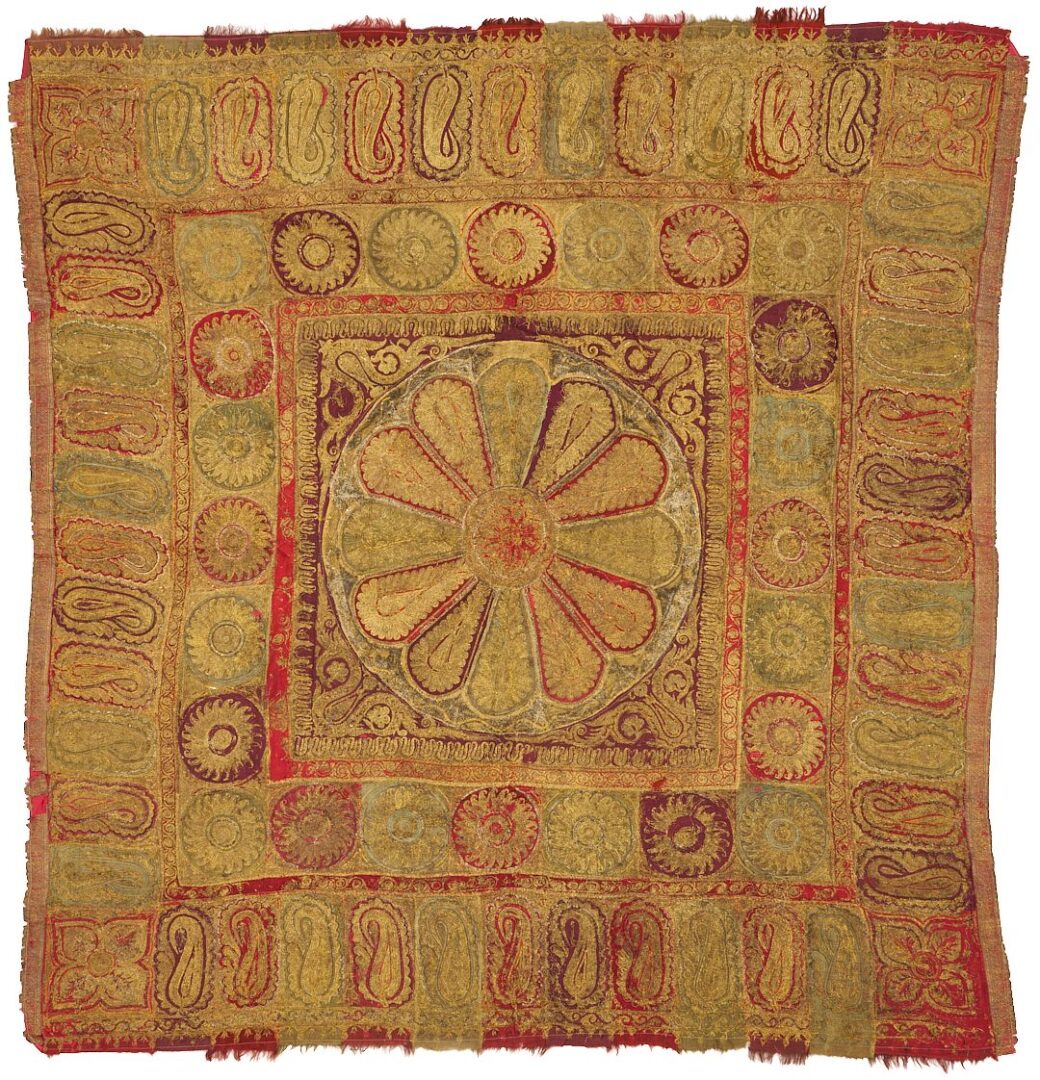 Lot 236: Antique Indian Kashmir Shawl & Metallic Embroidered Textile