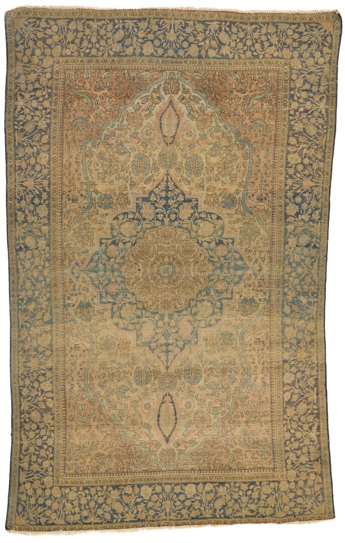 Lot 243: Antique Persian Mohtasham Kashan Rug, 4′ x 6.5′