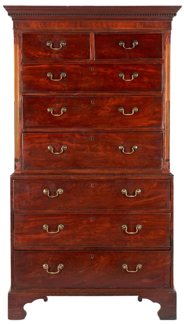Lot 261: British Inlaid Chest on Chest of Narrow Proportions