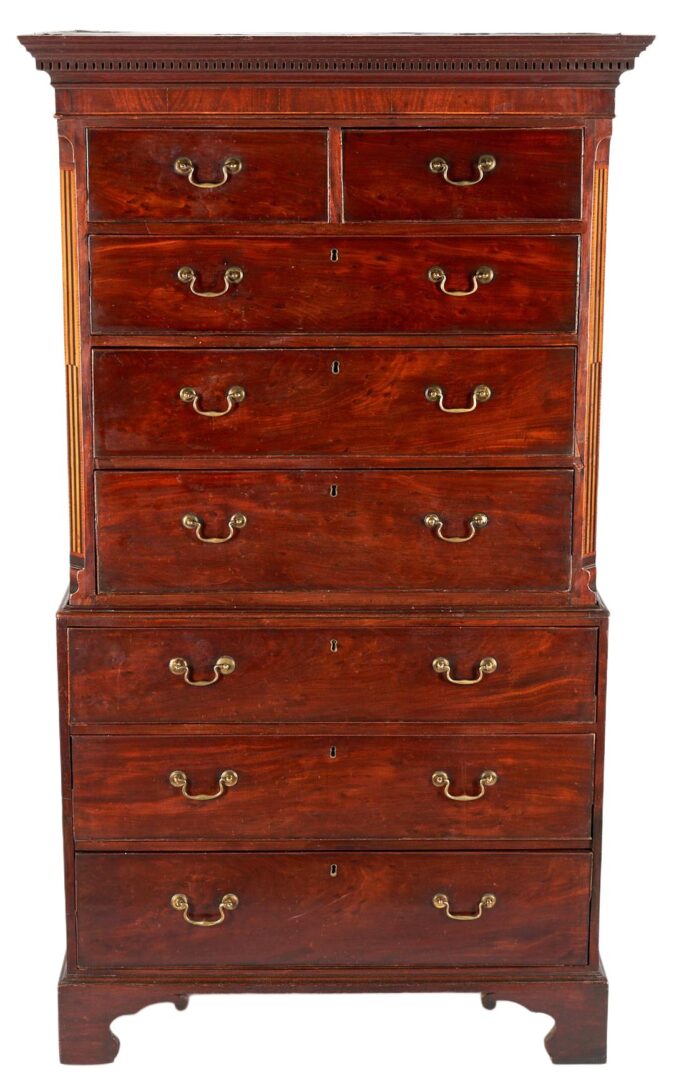 Lot 261: British Inlaid Chest on Chest of Narrow Proportions