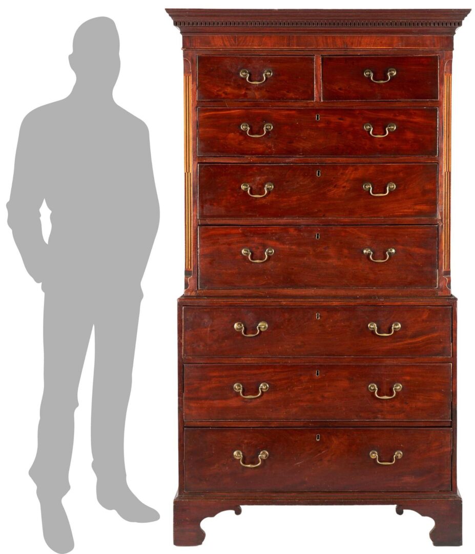 Lot 261: British Inlaid Chest on Chest of Narrow Proportions