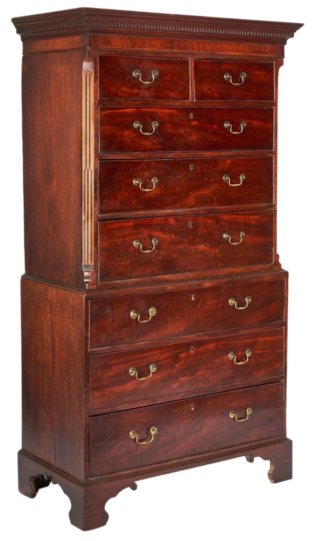 Lot 261: British Inlaid Chest on Chest of Narrow Proportions