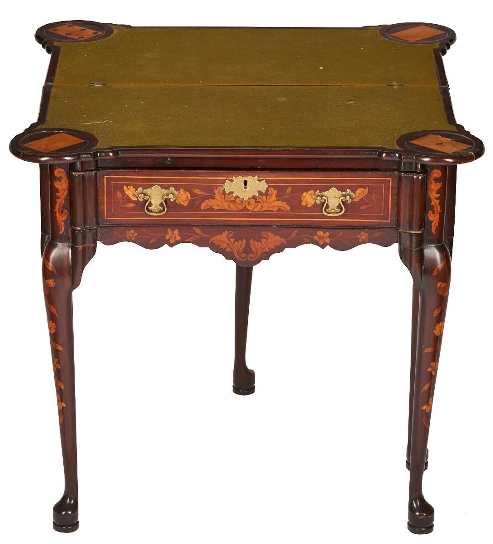 Lot 263: Dutch Marquetry Inlaid Mahogany Card Table