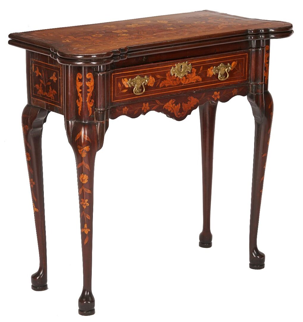 Lot 263: Dutch Marquetry Inlaid Mahogany Card Table