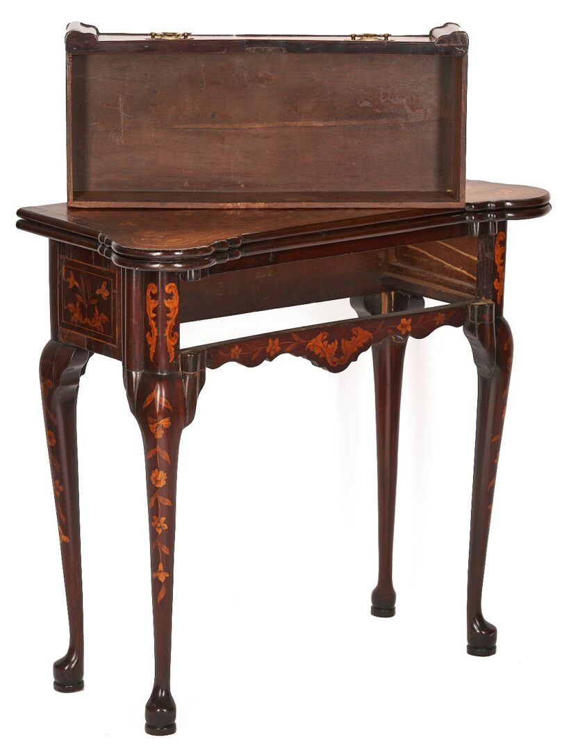 Lot 263: Dutch Marquetry Inlaid Mahogany Card Table