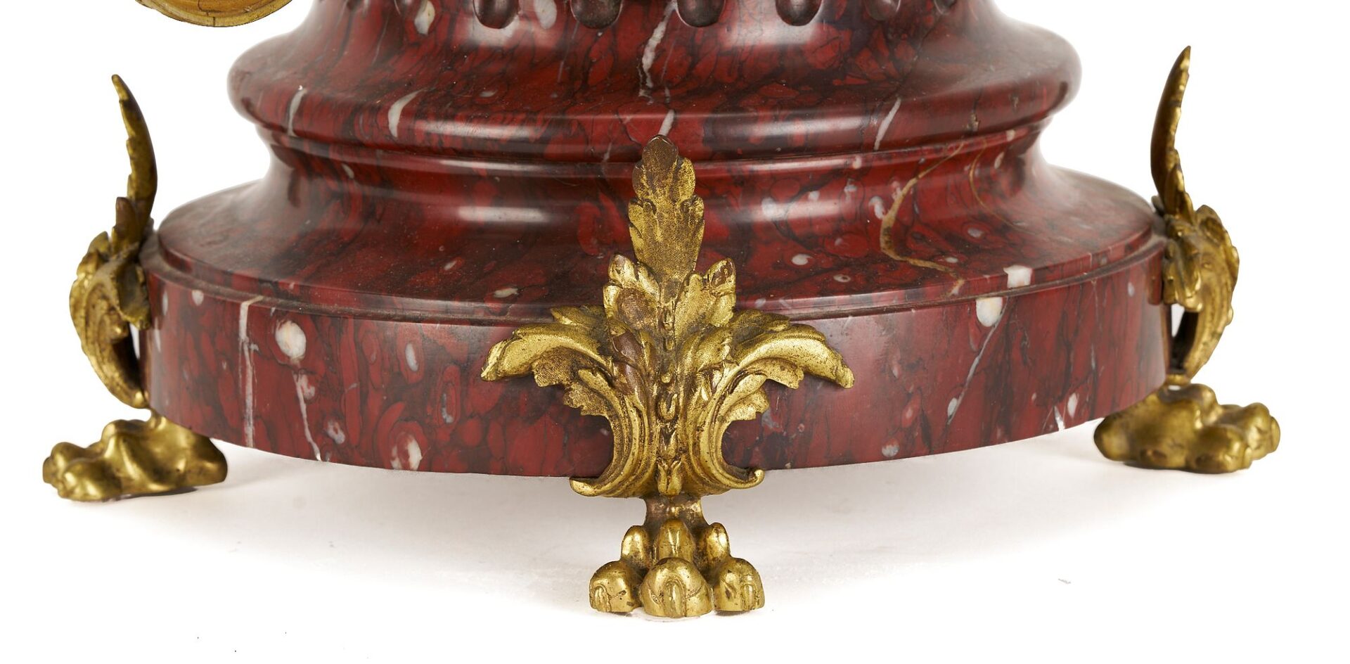 Lot 266: French Rouge Marble and Ormolu Mantel Clock & Garniture Set