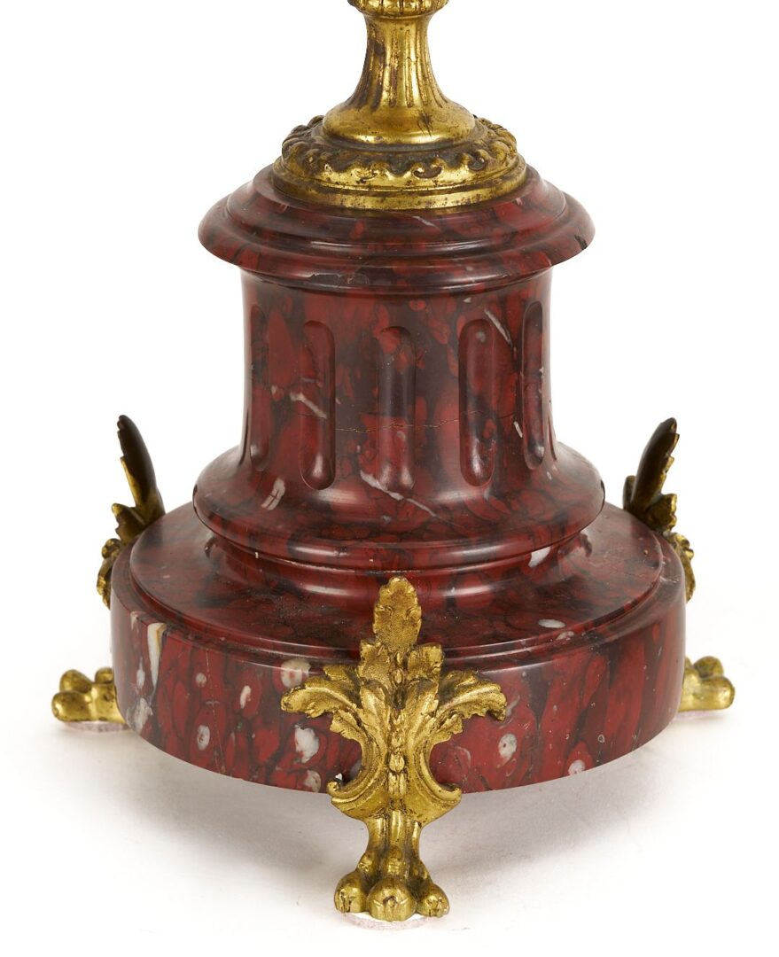 Lot 266: French Rouge Marble and Ormolu Mantel Clock & Garniture Set