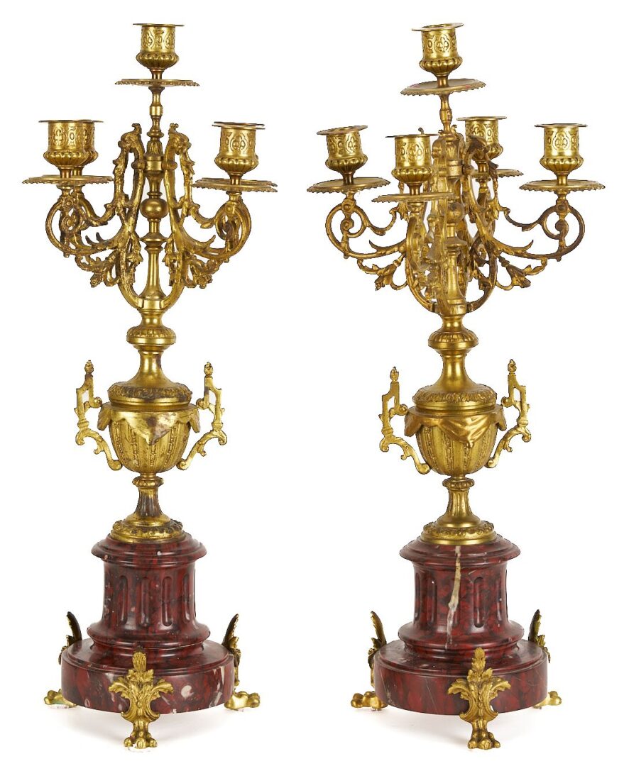 Lot 266: French Rouge Marble and Ormolu Mantel Clock & Garniture Set