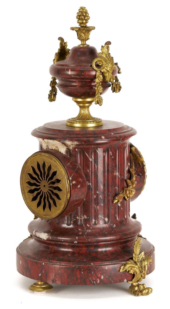 Lot 266: French Rouge Marble and Ormolu Mantel Clock & Garniture Set