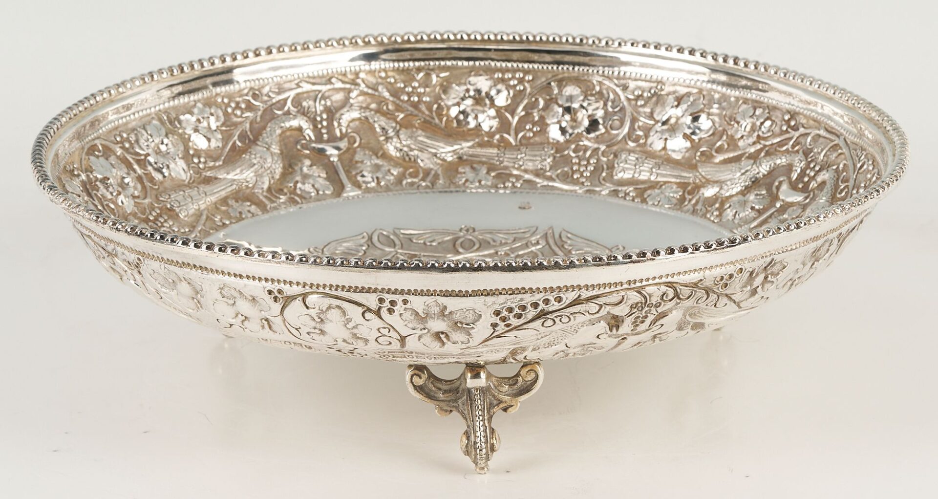Lot 285: Sterling Silver Footed Bowl, Peacock Decoration