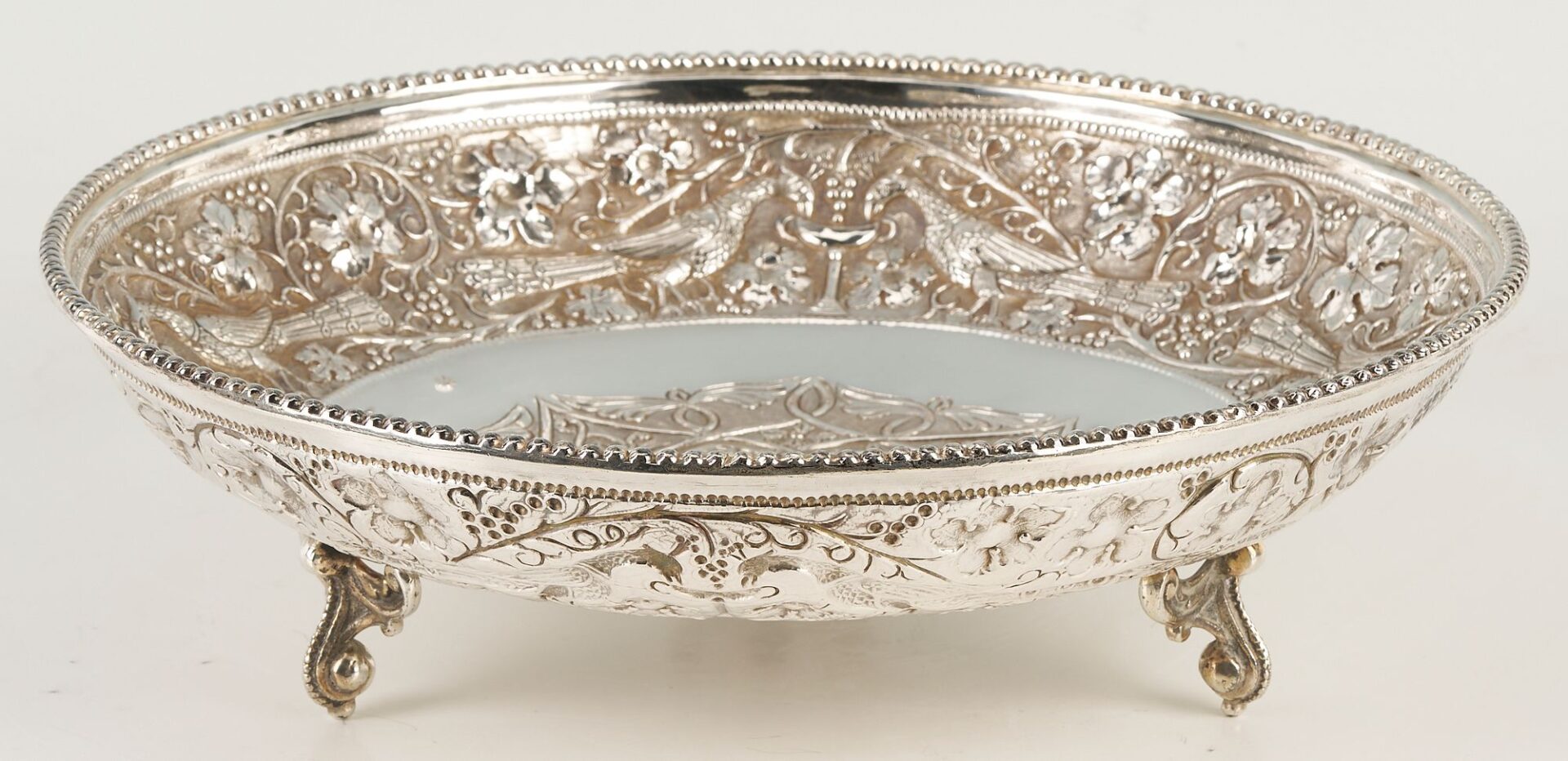 Lot 285: Sterling Silver Footed Bowl, Peacock Decoration