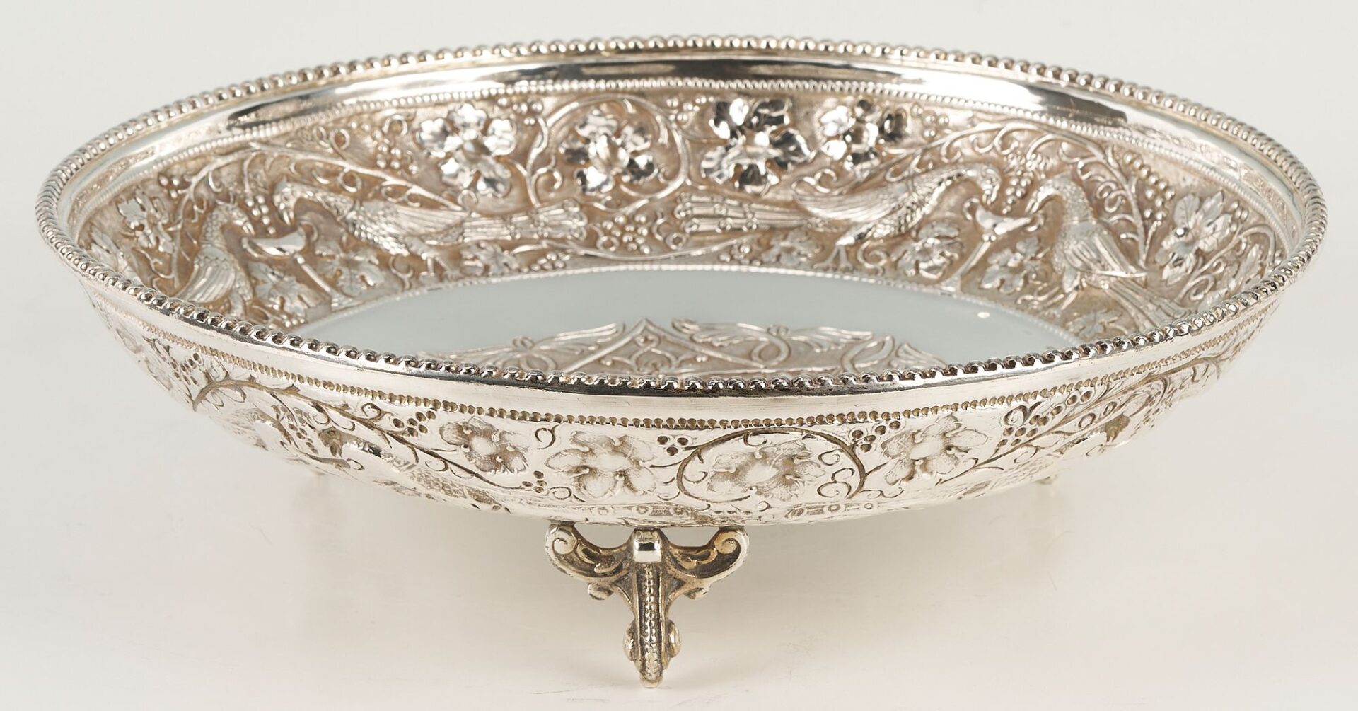 Lot 285: Sterling Silver Footed Bowl, Peacock Decoration