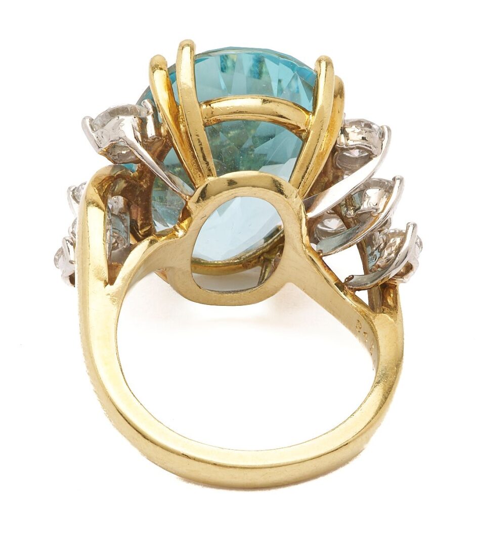 Lot 296: 18K Gold, Aquamarine, & Diamond Ring