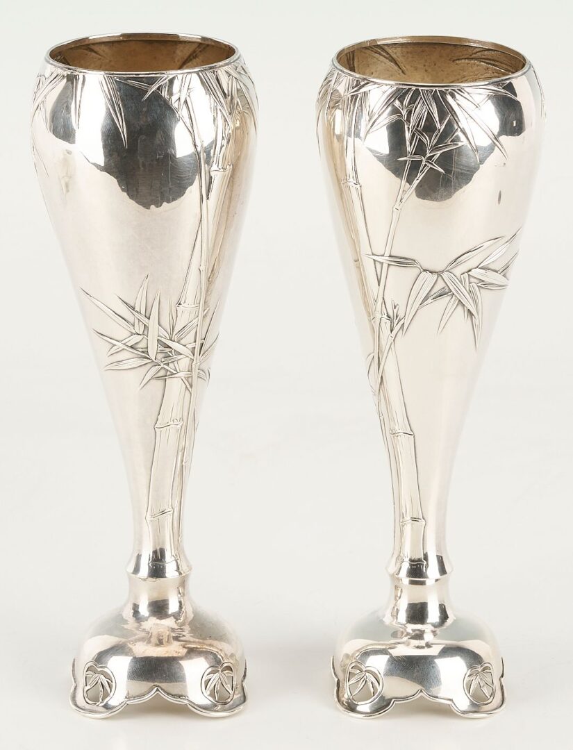 Lot 2: 2 Yokohama Japanese Sterling Vases + 1 Chinese Spoon
