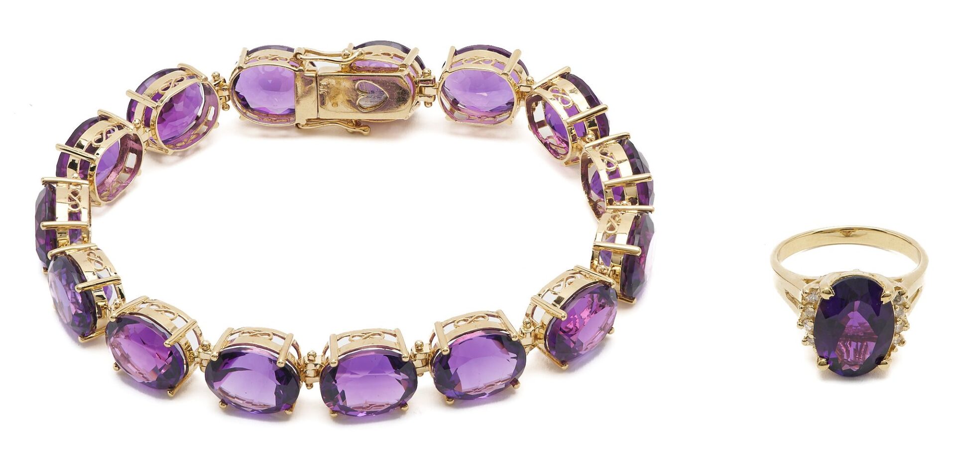 Lot 303: 14K Gold and Amethyst Bracelet & Ring