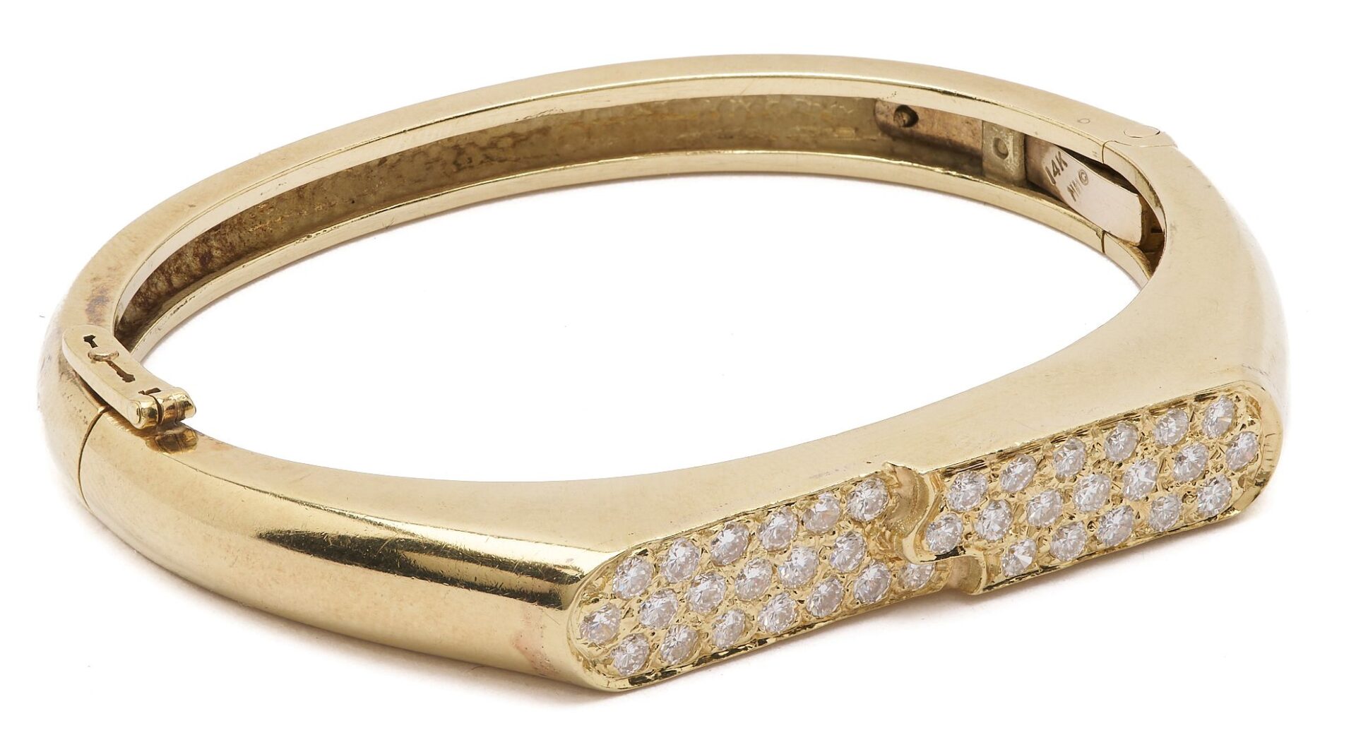 Lot 304: 14K Gold and Diamond Bangle Bracelet