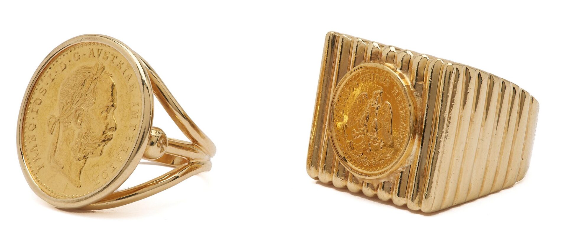 Lot 310: Two Ladies’ 14K Gold Coin Rings