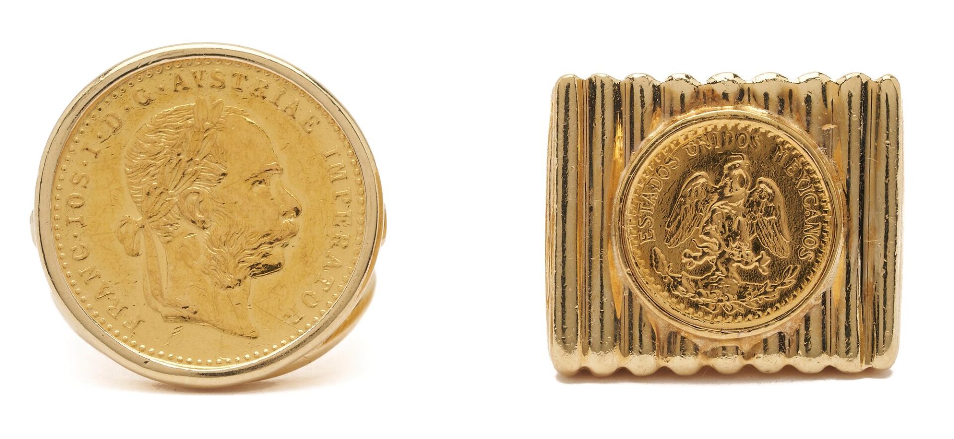 Lot 310: Two Ladies’ 14K Gold Coin Rings