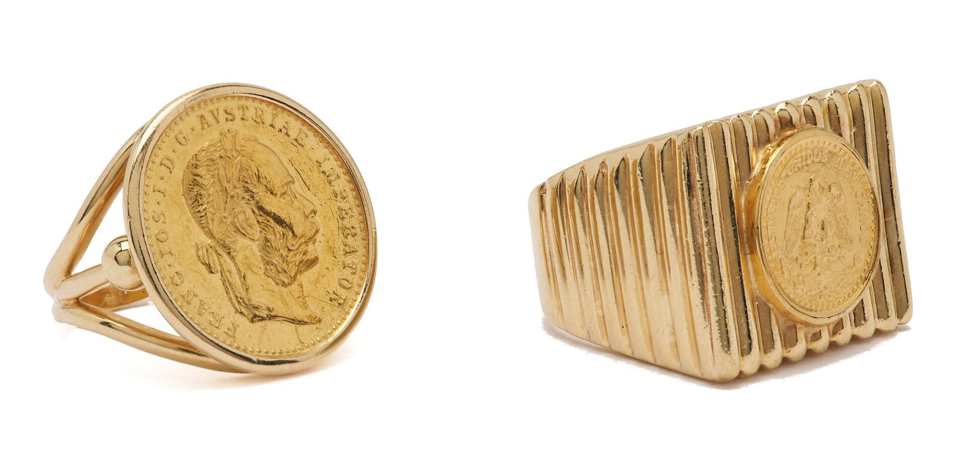 Lot 310: Two Ladies’ 14K Gold Coin Rings