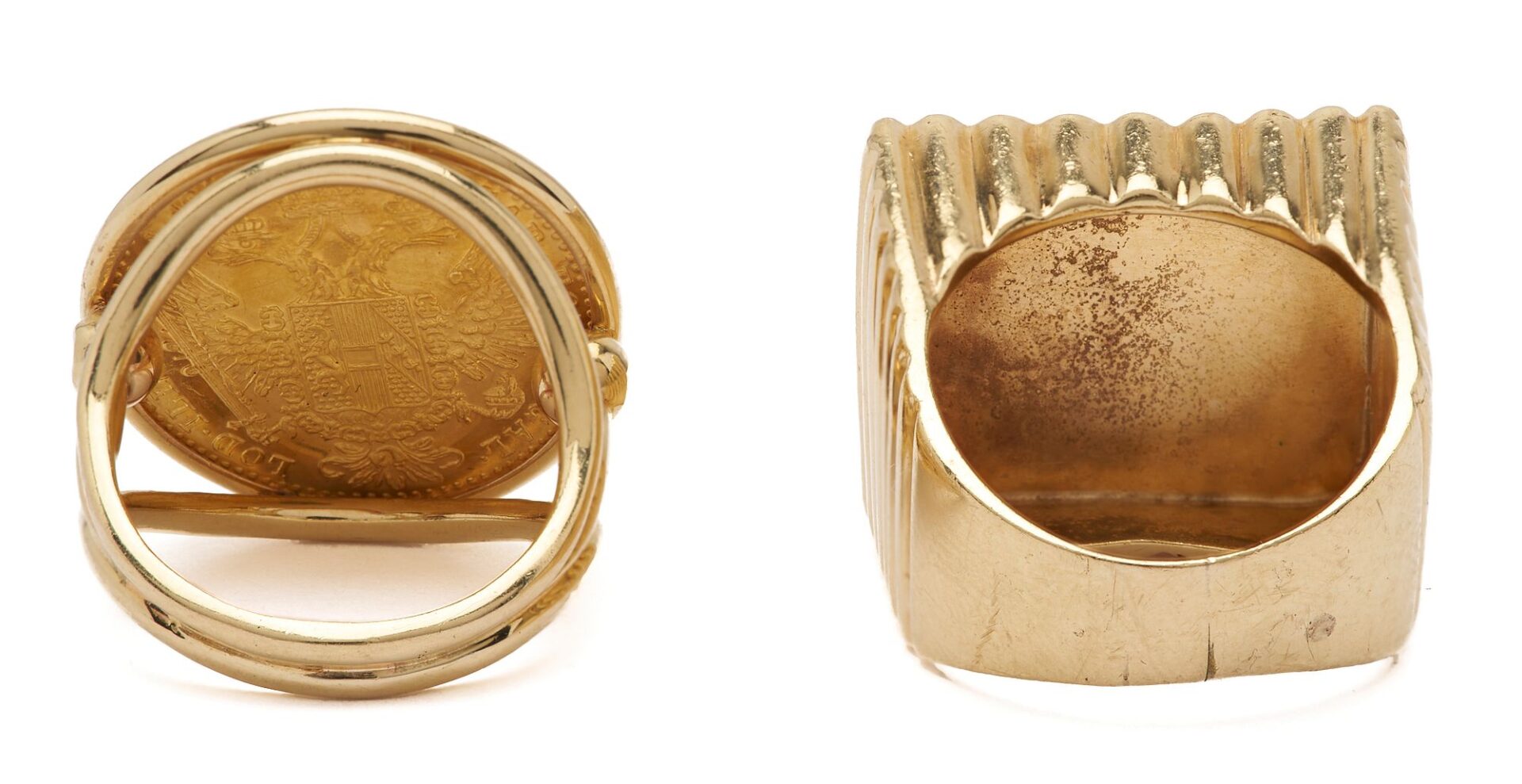 Lot 310: Two Ladies’ 14K Gold Coin Rings