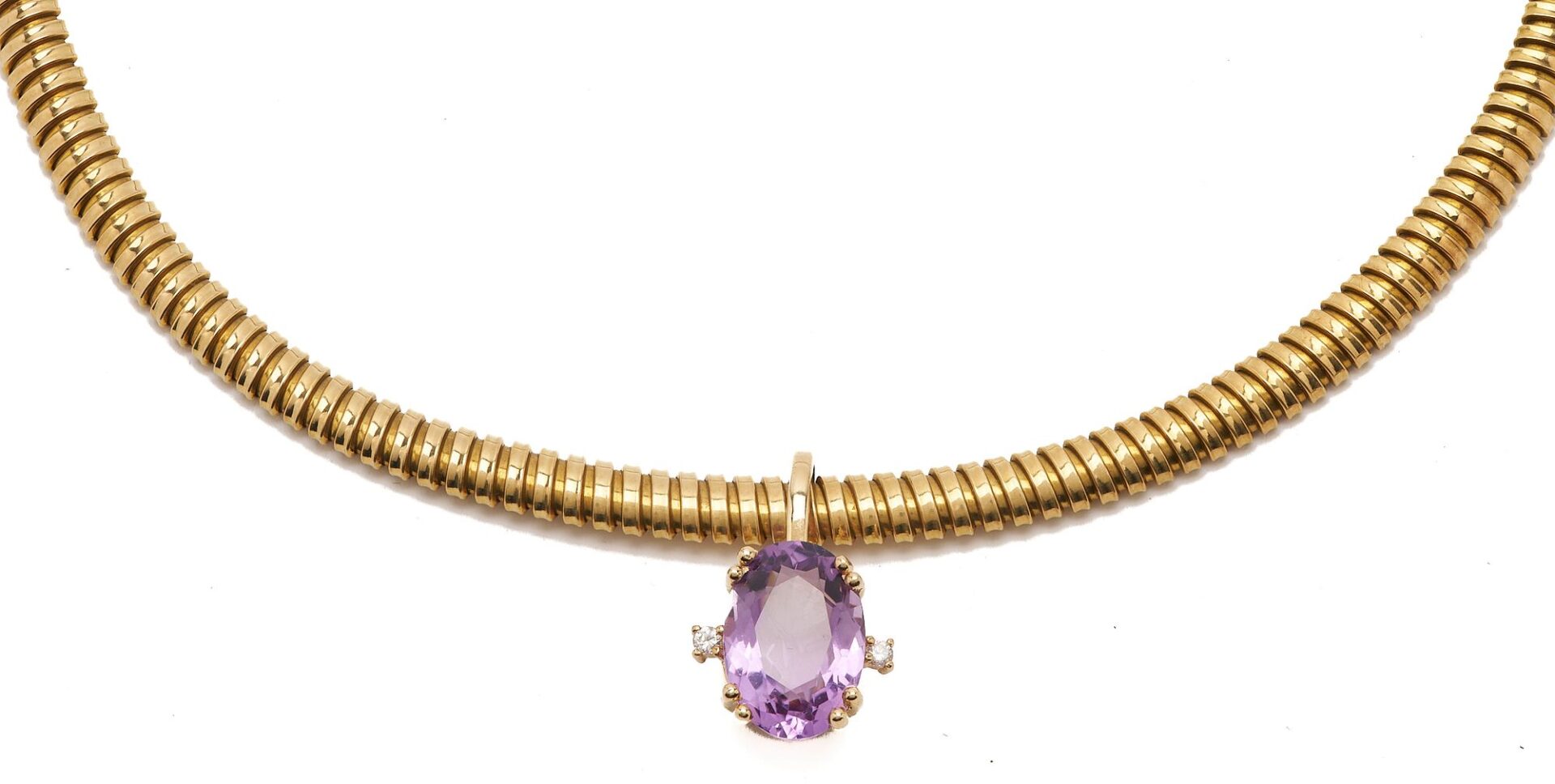 Lot 312: 14K Gold, Amethyst, & Diamond Necklace