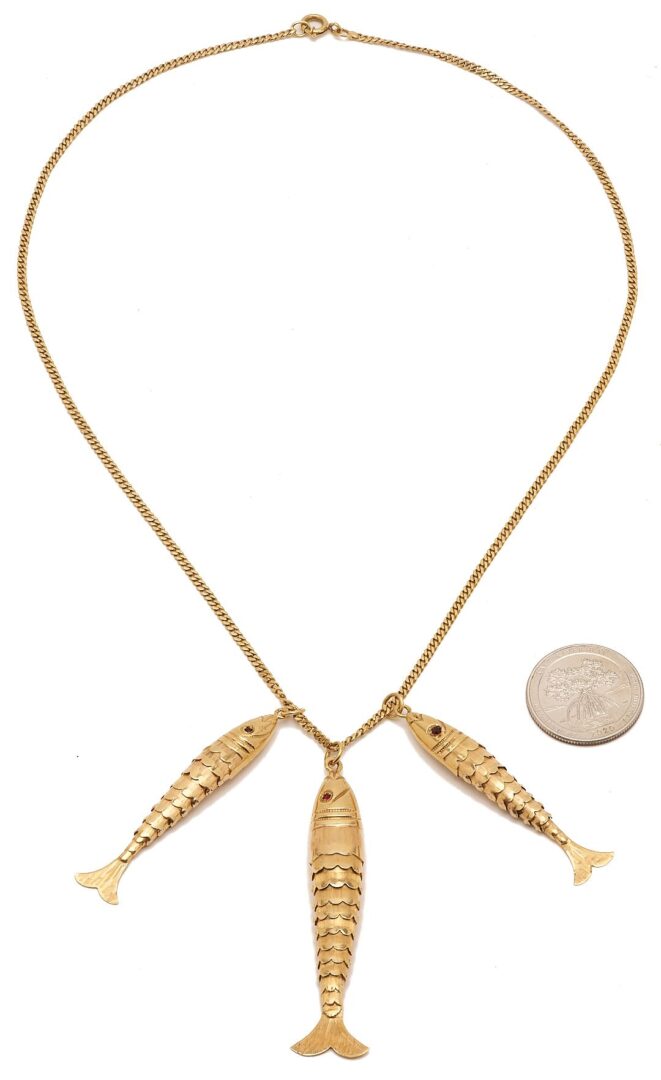 Lot 318: 18K Gold & Ruby Fish Necklace