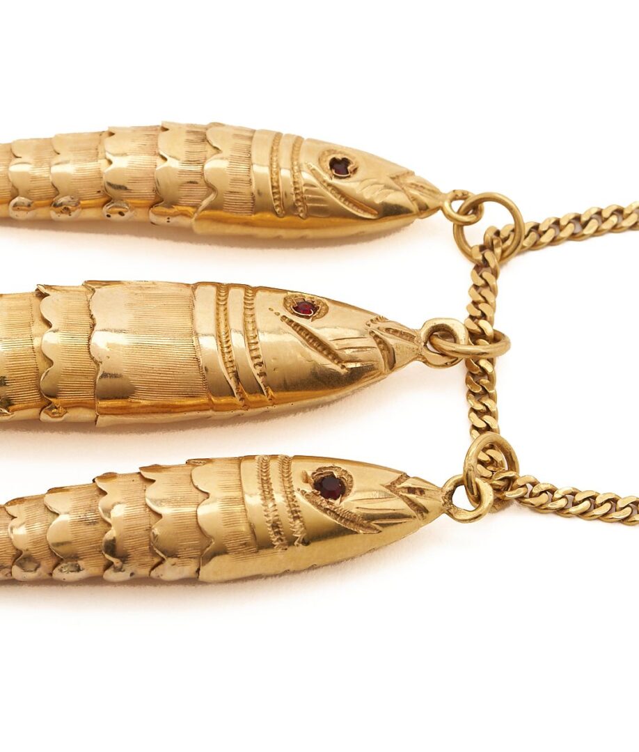 Lot 318: 18K Gold & Ruby Fish Necklace