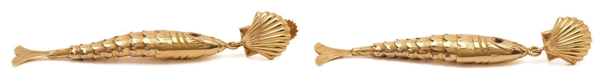 Lot 319: Pair 18K Gold & Ruby Fish Earrings