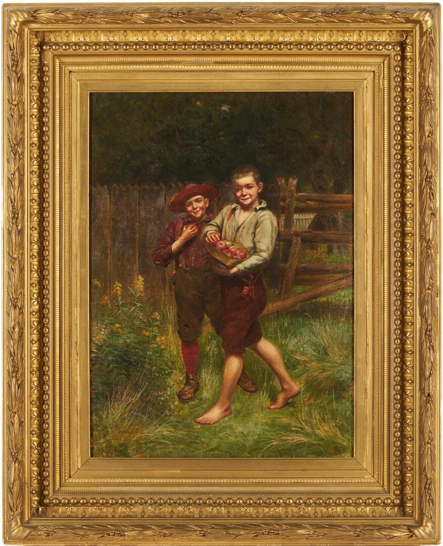 Lot 326: Exhibited David S. Pope O/C, Boys with Apples, c. 1885
