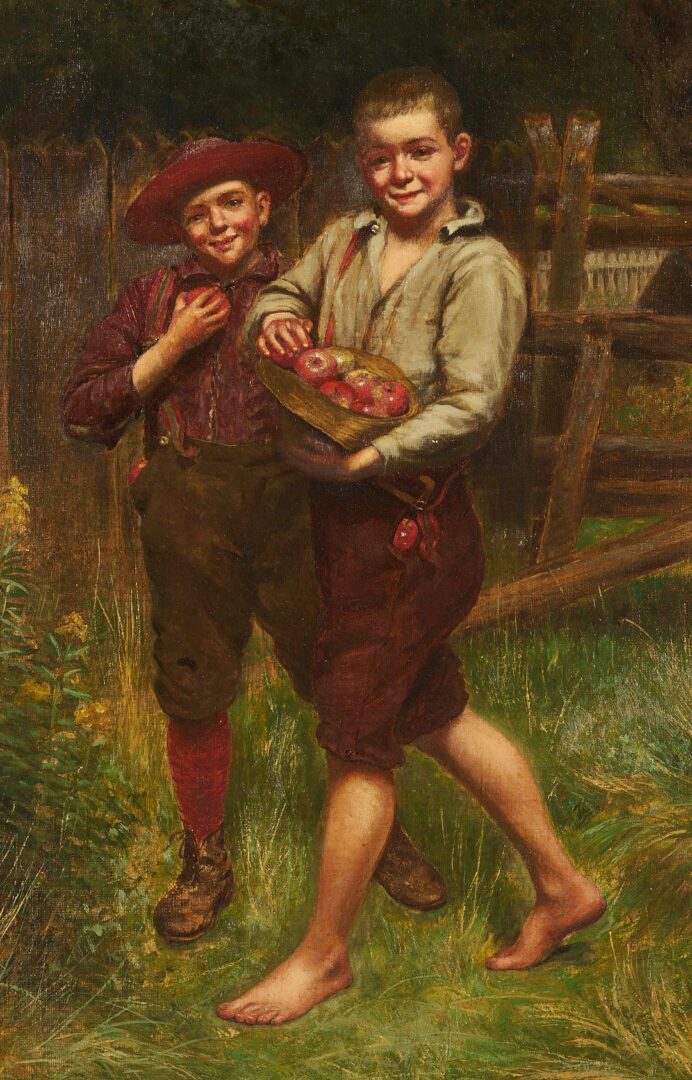 Lot 326: Exhibited David S. Pope O/C, Boys with Apples, c. 1885