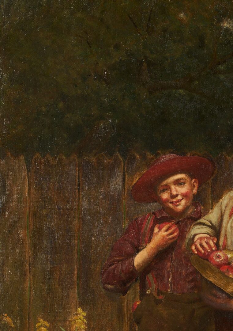 Lot 326: Exhibited David S. Pope O/C, Boys with Apples, c. 1885