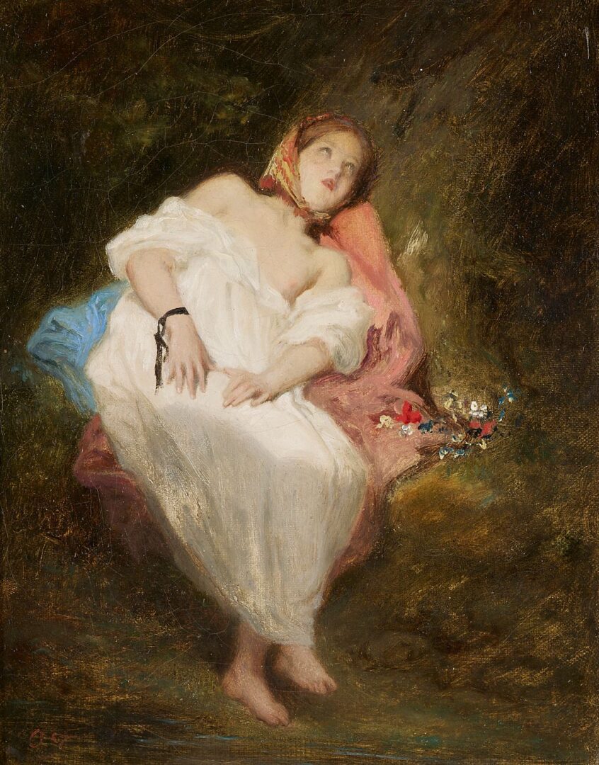 Lot 333: 19th C. European Oil, Nude in Woods, Illegibly Signed