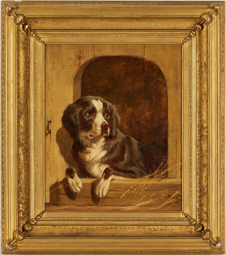 Lot 334: 19th C. Painting of Dog, Signed Hermann