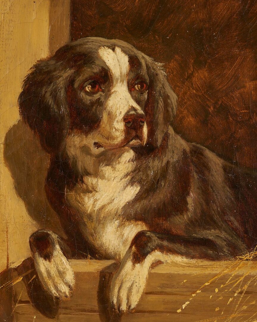 Lot 334: 19th C. Painting of Dog, Signed Hermann