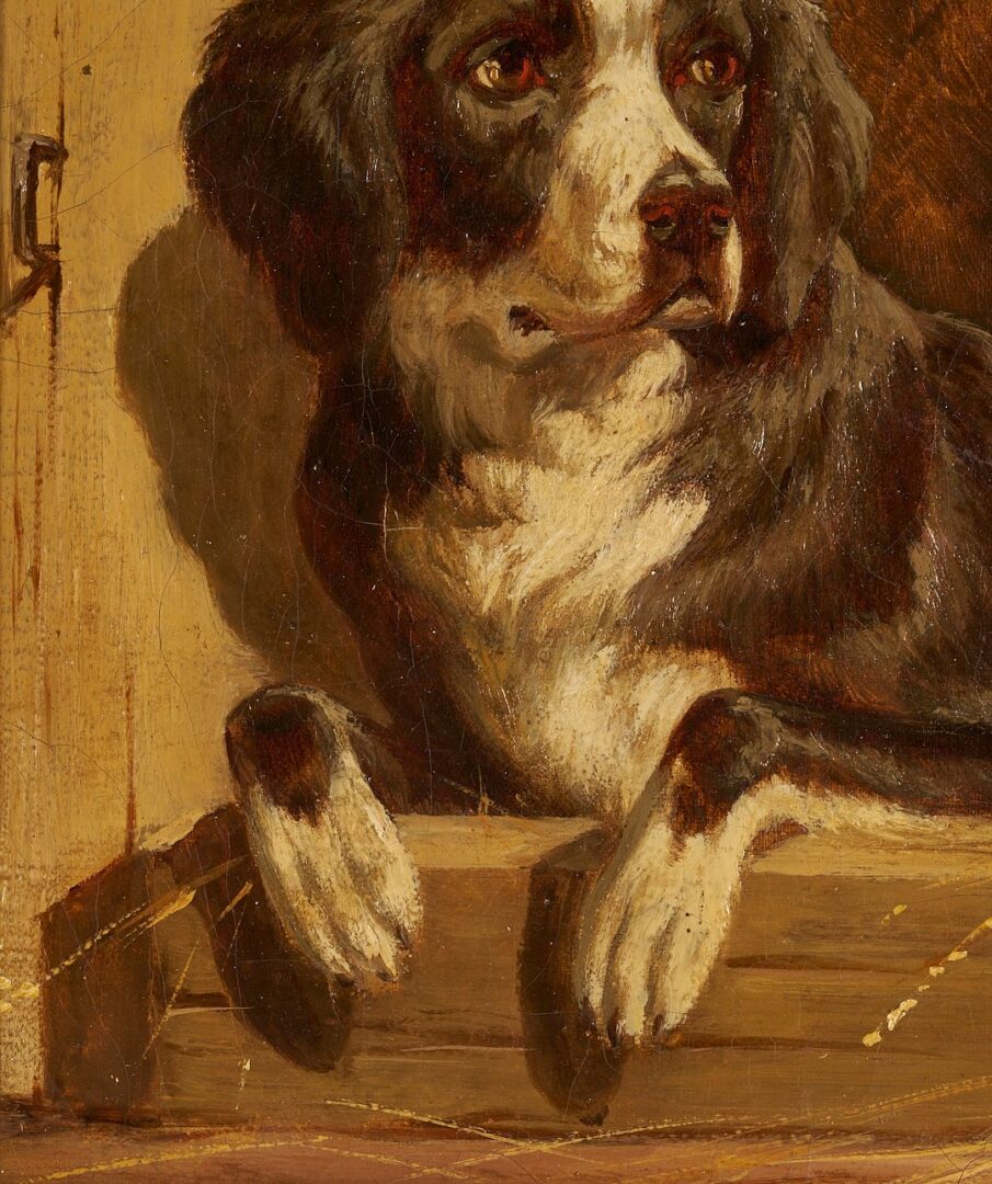 Lot 334: 19th C. Painting of Dog, Signed Hermann