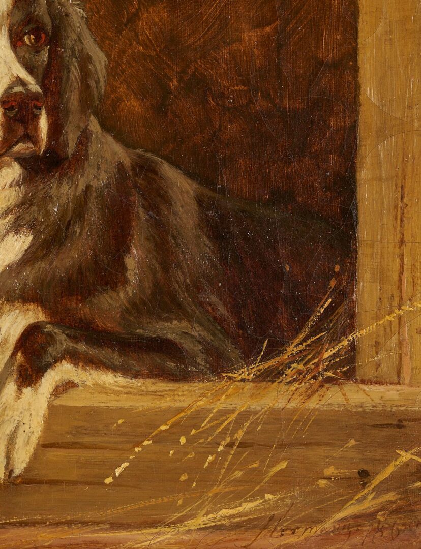 Lot 334: 19th C. Painting of Dog, Signed Hermann