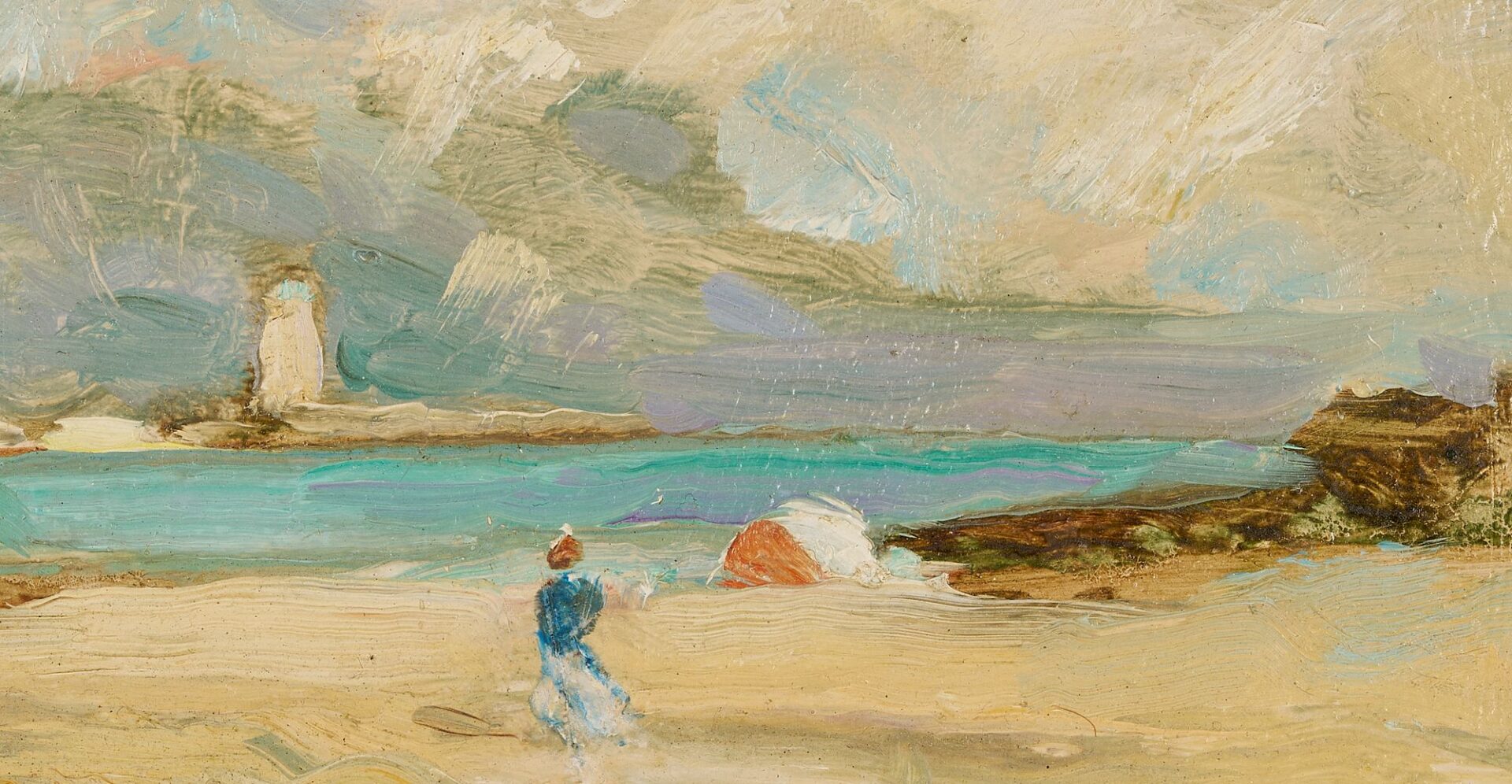 Lot 337: Michael D’Aguilar Oil on Board Beach Scene, Sur La Plage