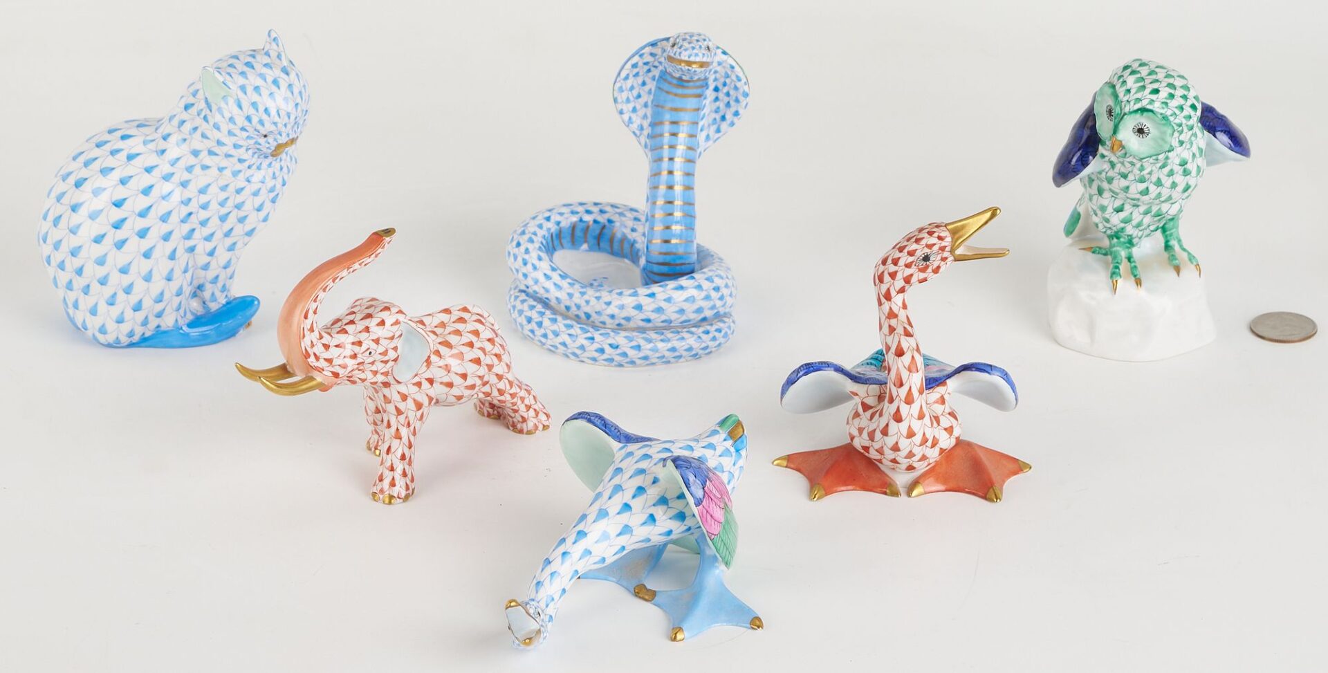 Lot 341: 6 Herend Fishnet Porcelain Animal Figures