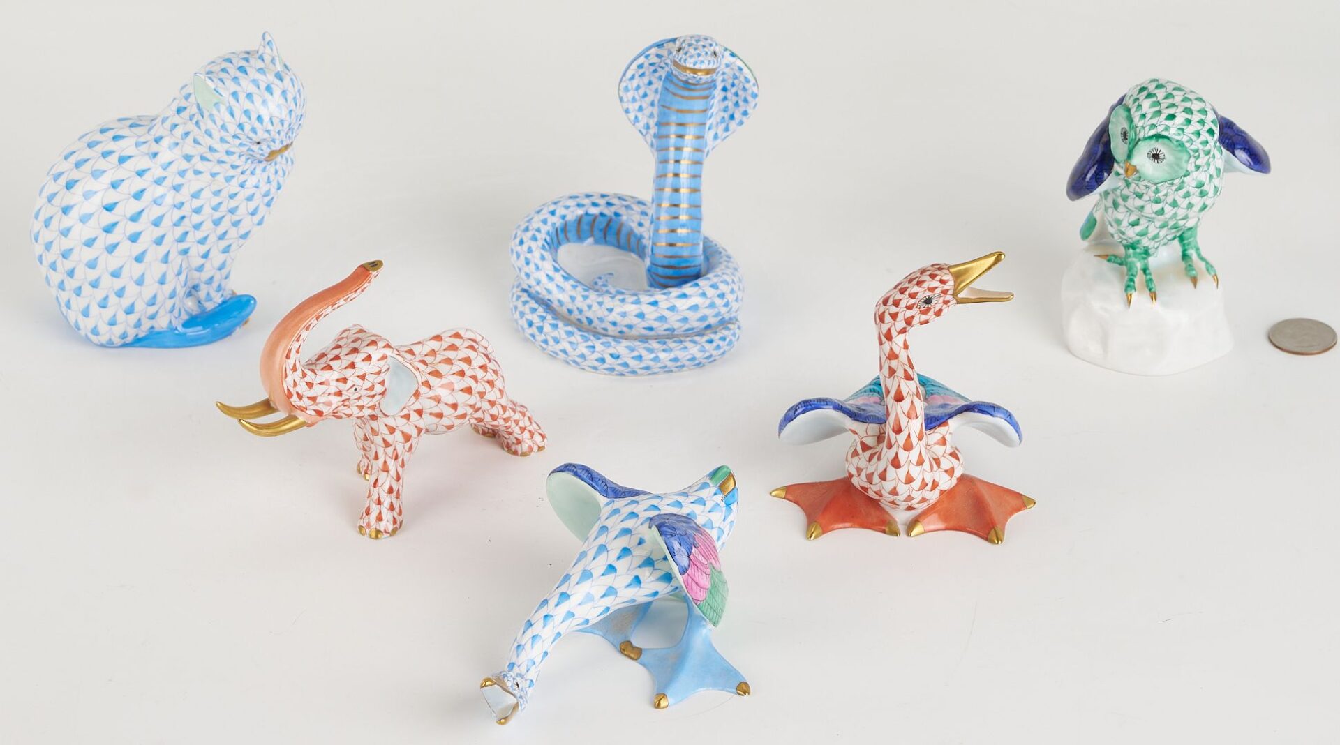 Lot 341: 6 Herend Fishnet Porcelain Animal Figures