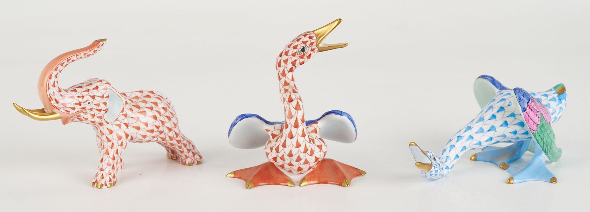 Lot 341: 6 Herend Fishnet Porcelain Animal Figures
