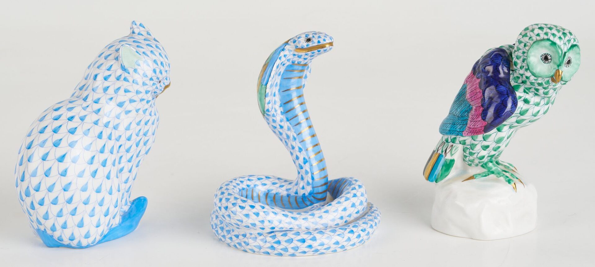 Lot 341: 6 Herend Fishnet Porcelain Animal Figures