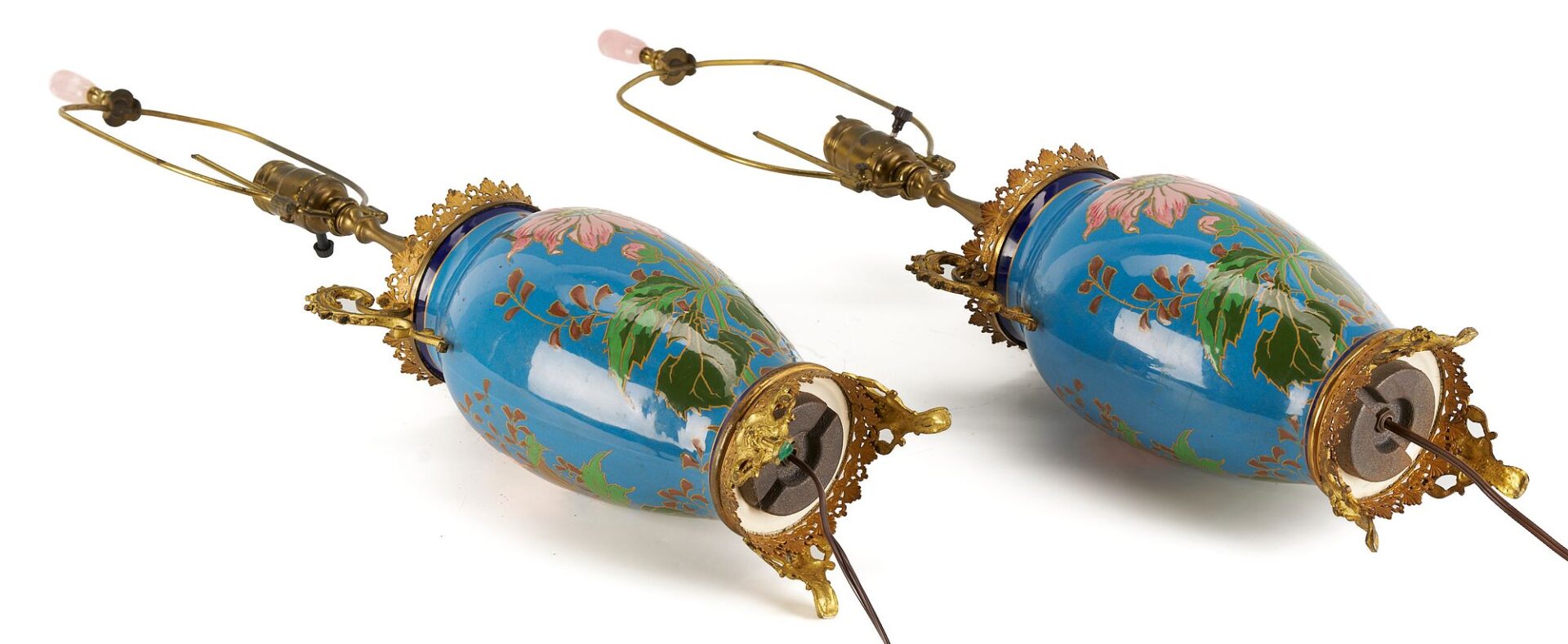 Lot 349: Pr. of  French Chinoiserie Enameled Lamps