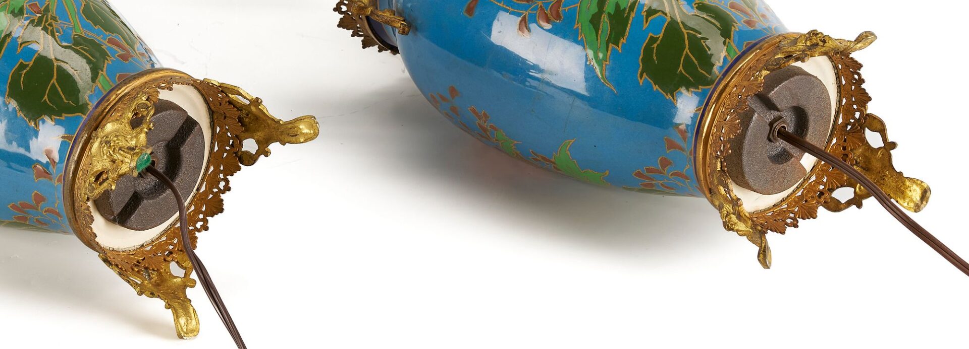 Lot 349: Pr. of  French Chinoiserie Enameled Lamps
