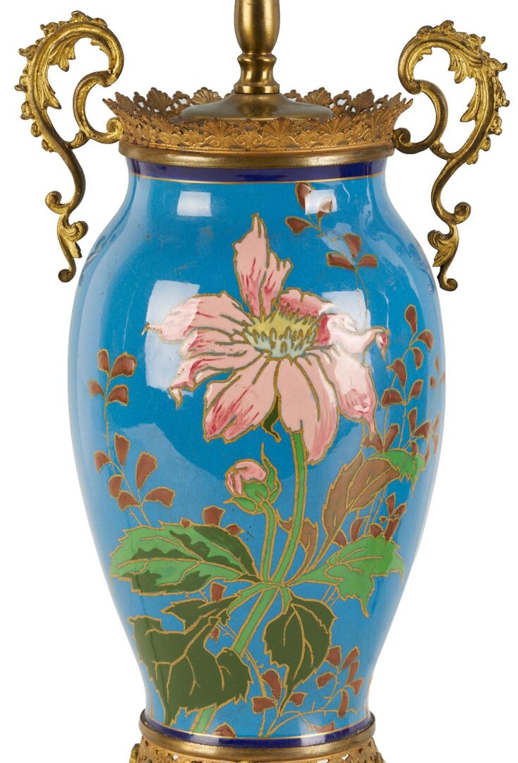 Lot 349: Pr. of  French Chinoiserie Enameled Lamps