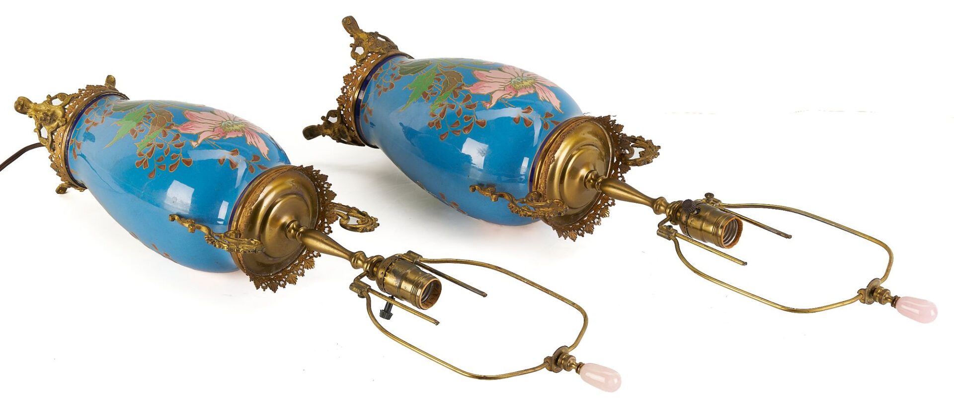 Lot 349: Pr. of  French Chinoiserie Enameled Lamps