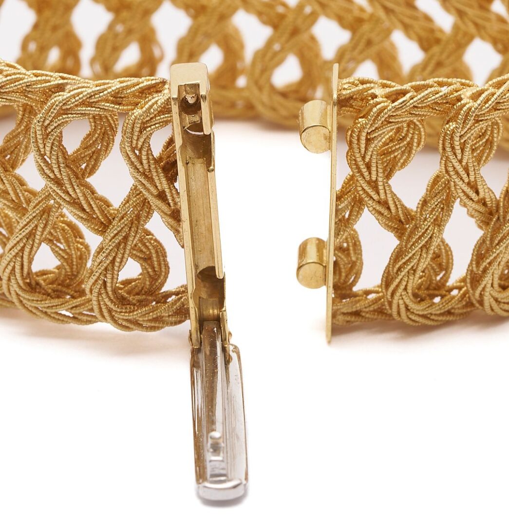 Lot 34: Italian 18K Designer Gold Bracelet w/ Diamond Clasp