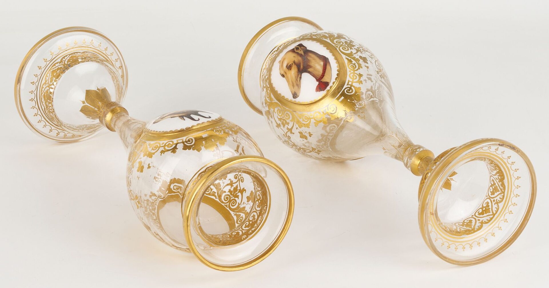 Lot 350: Pr. Bohemian Glass Portrait Vases, Whippet Dogs