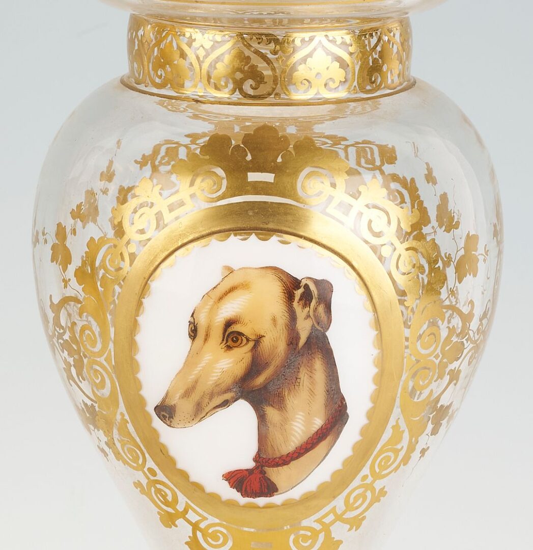 Lot 350: Pr. Bohemian Glass Portrait Vases, Whippet Dogs