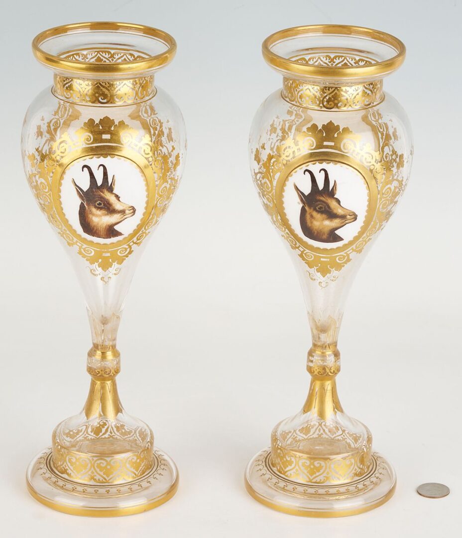 Lot 350: Pr. Bohemian Glass Portrait Vases, Whippet Dogs